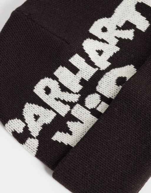 Carhartt WIP beanie med utskuren stor logga i mörkbrun, 2 av 3