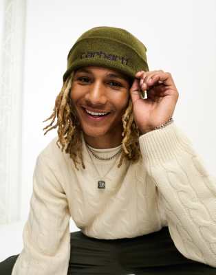 Carhartt WIP - Beanie met geschreven logo in kaki
