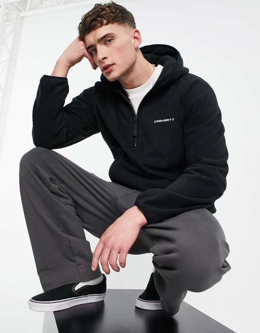 Carhartt WIP beaumont half zip fleece hoodie in black CO