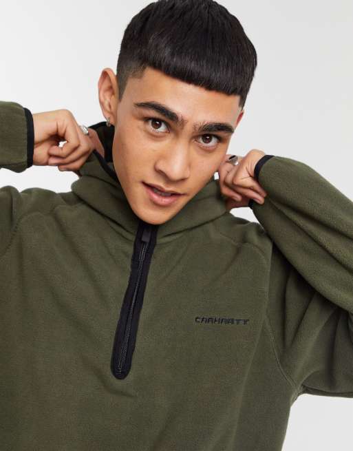 Carhartt WIP beaumont hooded half-zip fleece in khaki | ASOS