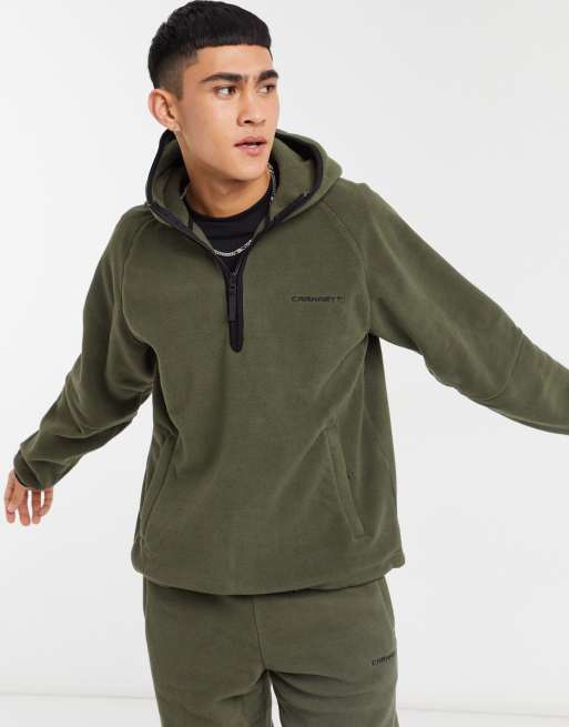 Carhartt WIP beaumont hooded half zip fleece in khaki