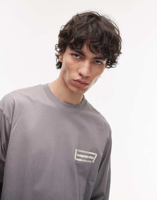 Carhartt WIP – Beige, långärmad t-shirt med "light work"-tryck, 3 av 4