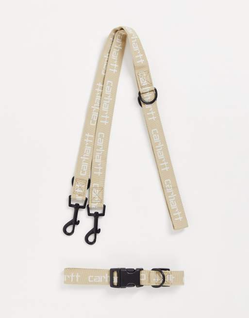 Carhartt WIP – Beigt hundkoppel och halsband med texttryck