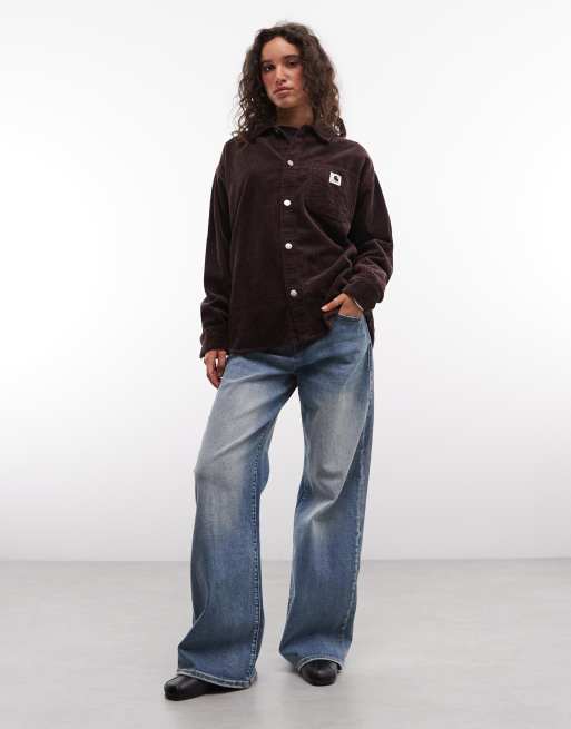 Carhartt WIP Bekka camicia a maniche lunghe in velluto a coste marrone scuro, 2 di 4