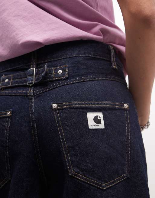 Carhartt WIP belmont shorts with cinch back belt in rinse, 4 of 5