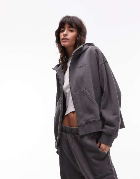 Carhartt WIP - Benton - Grafitgrå hættetrøje med lynlås - view 1