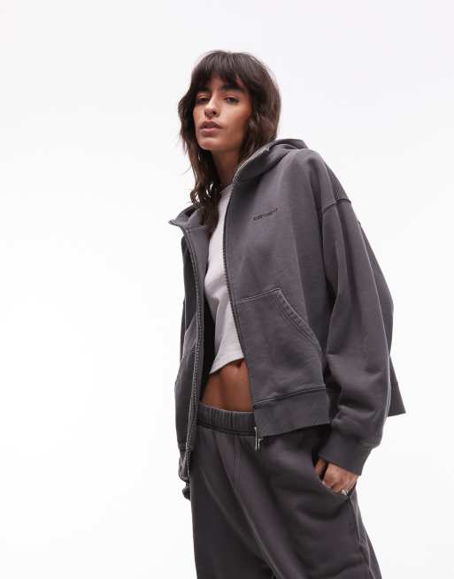 Carhartt WIP – Benton – Zapinana na suwak bluza z kapturem w spranym różowym kolorze