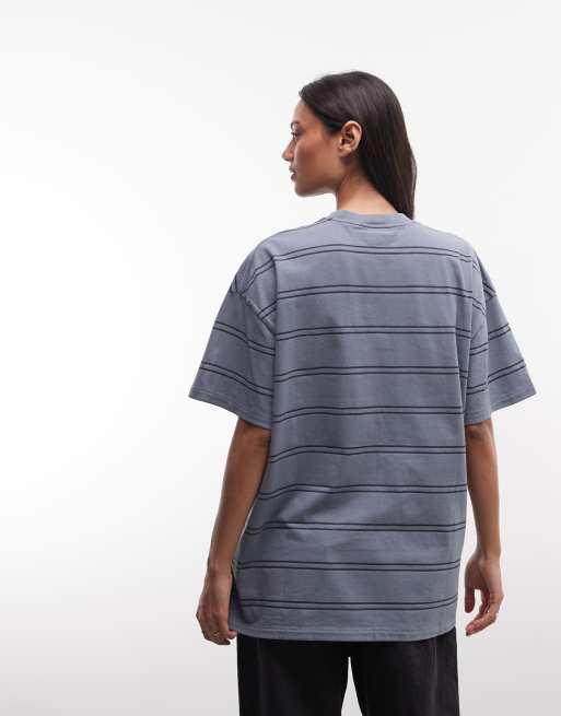 Carhartt WIP - Bert - Blå og multifarvet T-shirt med lomme og striber, 4 af 4