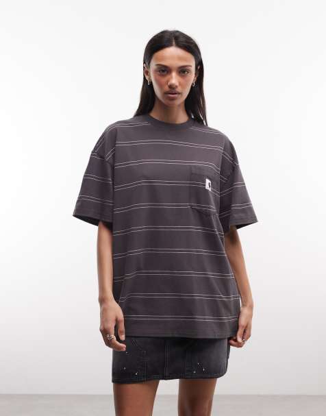 Carhartt WIP – Bert – Grafitgrå, randig t-shirt med ficka - view 1