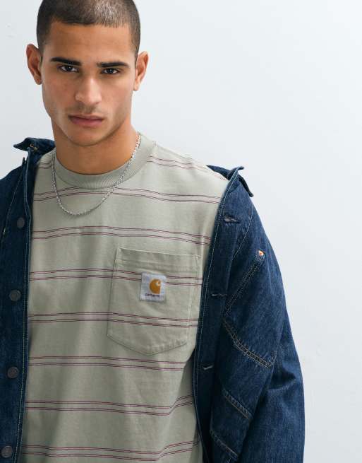Carhartt WIP – Bert – Grön, randig t-shirt, 2 av 5