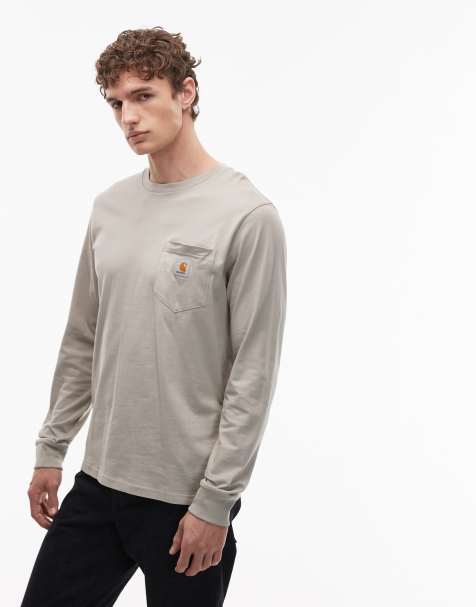 Carhartt WIP – Beżowy T-shirt z długimi rękawami i kieszenią - view 1