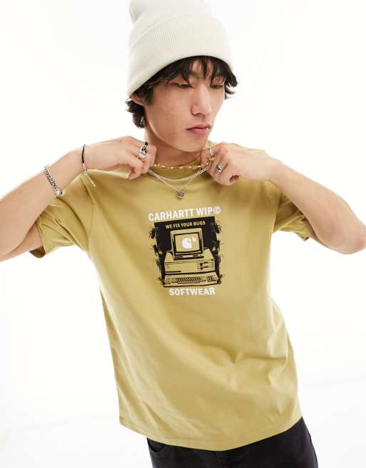 Carhartt WIP – Beżowy T-shirt z nadrukiem