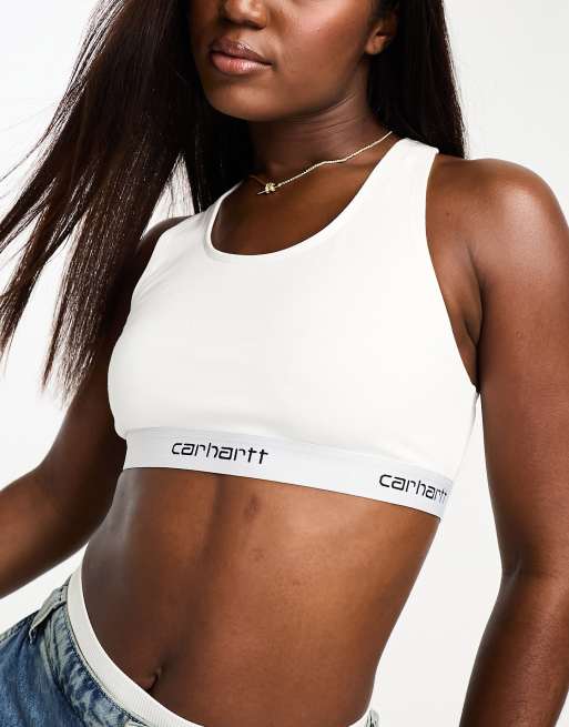 Carhartt WIP – Biała braletka sportowa o kroju bokserki z napisem