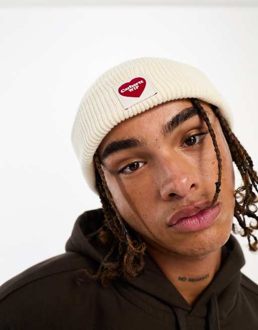 Carhartt WIP – Biała czapka beanie z naszywką z sercem
