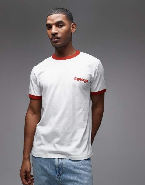 Carhartt WIP – Biało-czerwony T-shirt z lamówką - view 1