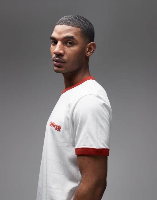 Carhartt WIP – Biało-czerwony T-shirt z lamówką, 4 z 5