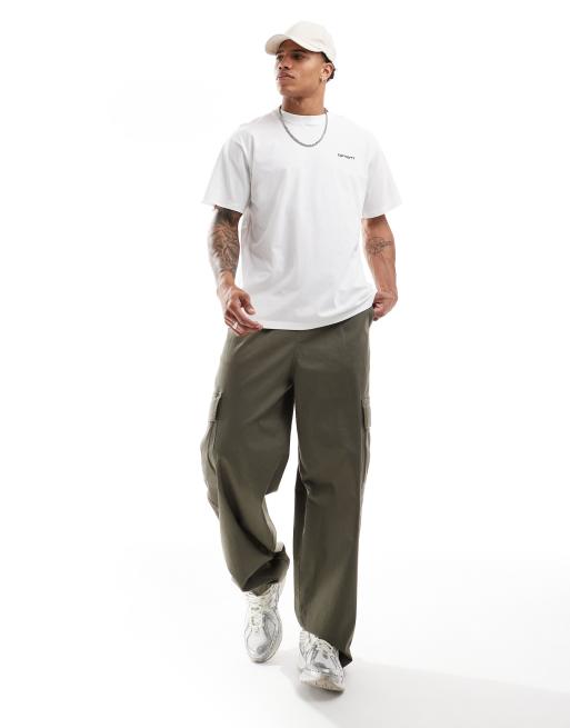 Carhartt WIP – Biały T-shirt z haftowanym napisem, 3 z 4