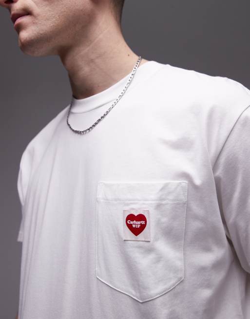 Carhartt WIP – Biały T-shirt z kieszonką z sercem, 3 z 4