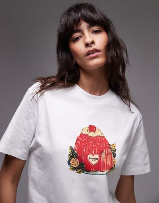 Carhartt WIP – Biały T-shirt z krótkimi rękawami i nadrukiem z motywem puddingu 