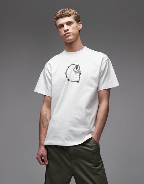 Carhartt WIP – Biały T-shirt z logo z motywem drutu kolczastego - view 1