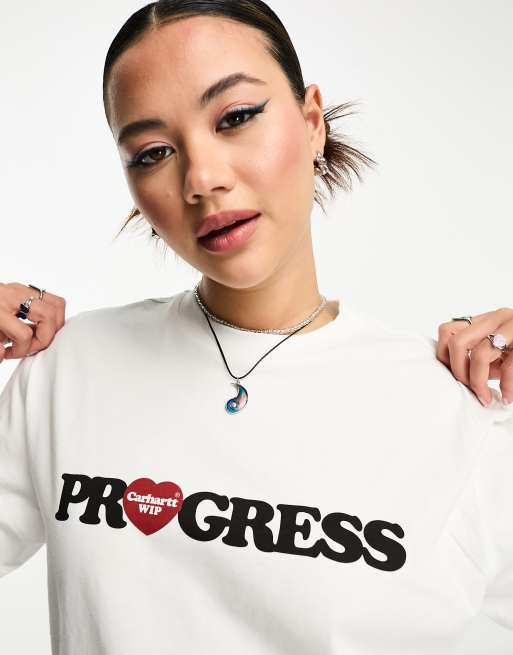 Carhartt WIP – Biały T-shirt z napisem „I Heart Progress”