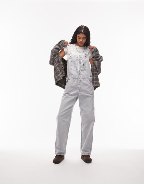 Carhartt WIP bib overall straight leg denim dungarees in grey wash - view 1