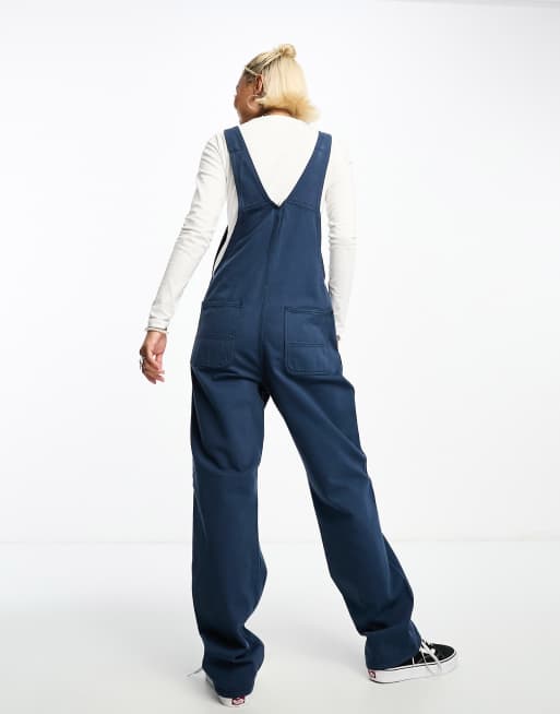Carhartt WIP bib twill straight leg overalls in blue, 3 of 4