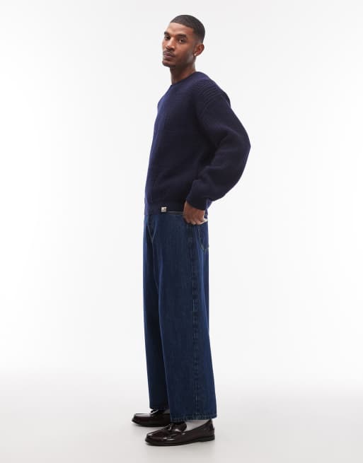 Carhartt WIP bishop cable knitted jumper in navy, 2 of 5