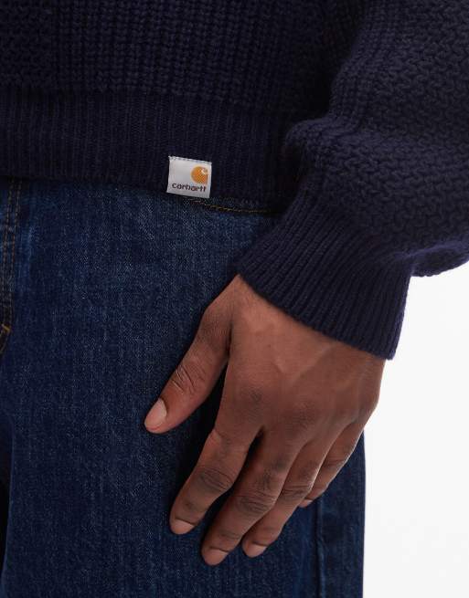 Carhartt WIP bishop cable knitted jumper in navy, 5 of 5
