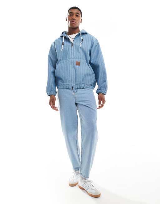 Carhartt WIP - Blå denimjakke med hætte og gennemfående lynlås, 4 af 4