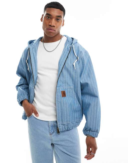 Carhartt WIP – Blå jeansjacka med huvtröja och dragkedja