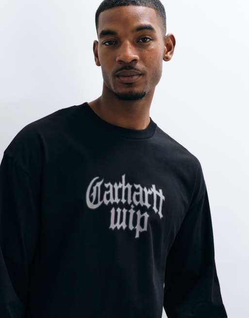 Carhartt WIP Blackletter logo long sleeve t-shirt in black, 3 of 5