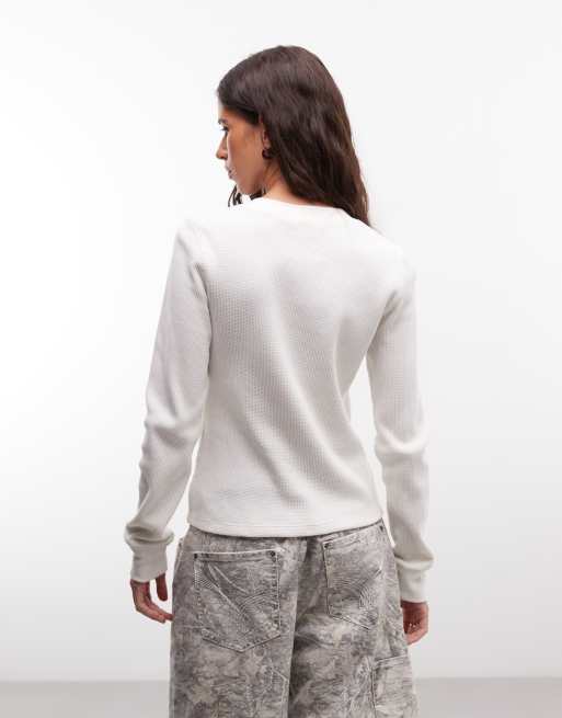 Carhartt WIP Blackletter logo waffle long sleeve t-shirt in off white, 4 of 4