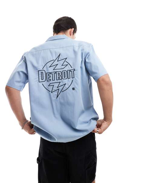 Carhartt WIP detroit back print shirt in light blue