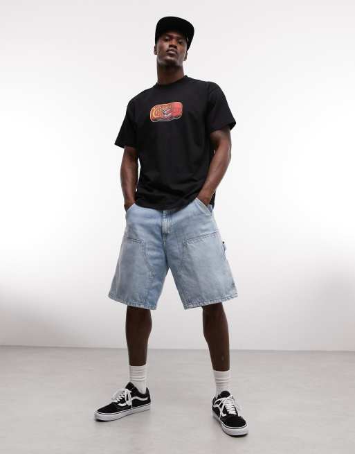 Carhartt WIP – Blekblå, tvättade snickarshorts med dubbla knäpaneler, 3 av 5