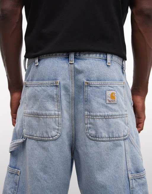 Carhartt WIP – Blekblå, tvättade snickarshorts med dubbla knäpaneler, 5 av 5