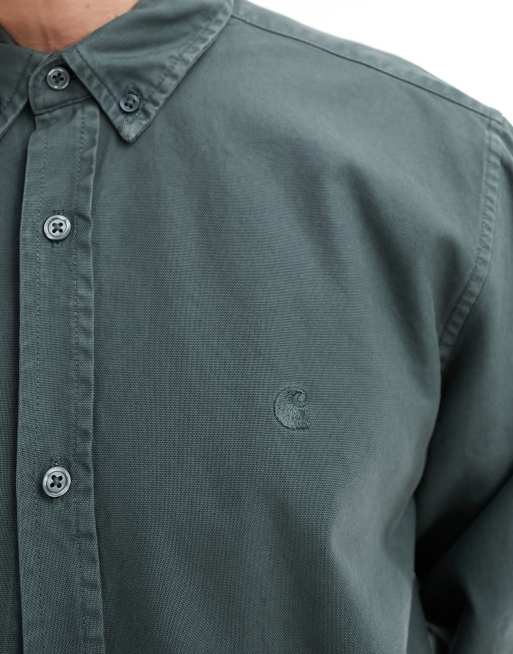 Carhartt WIP - Bolton - Mørkegrøn skjorte med knapper, 3 af 4