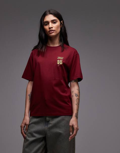 Carhartt WIP - Bordeauxrød T-shirt med kløverbrodering - view 1