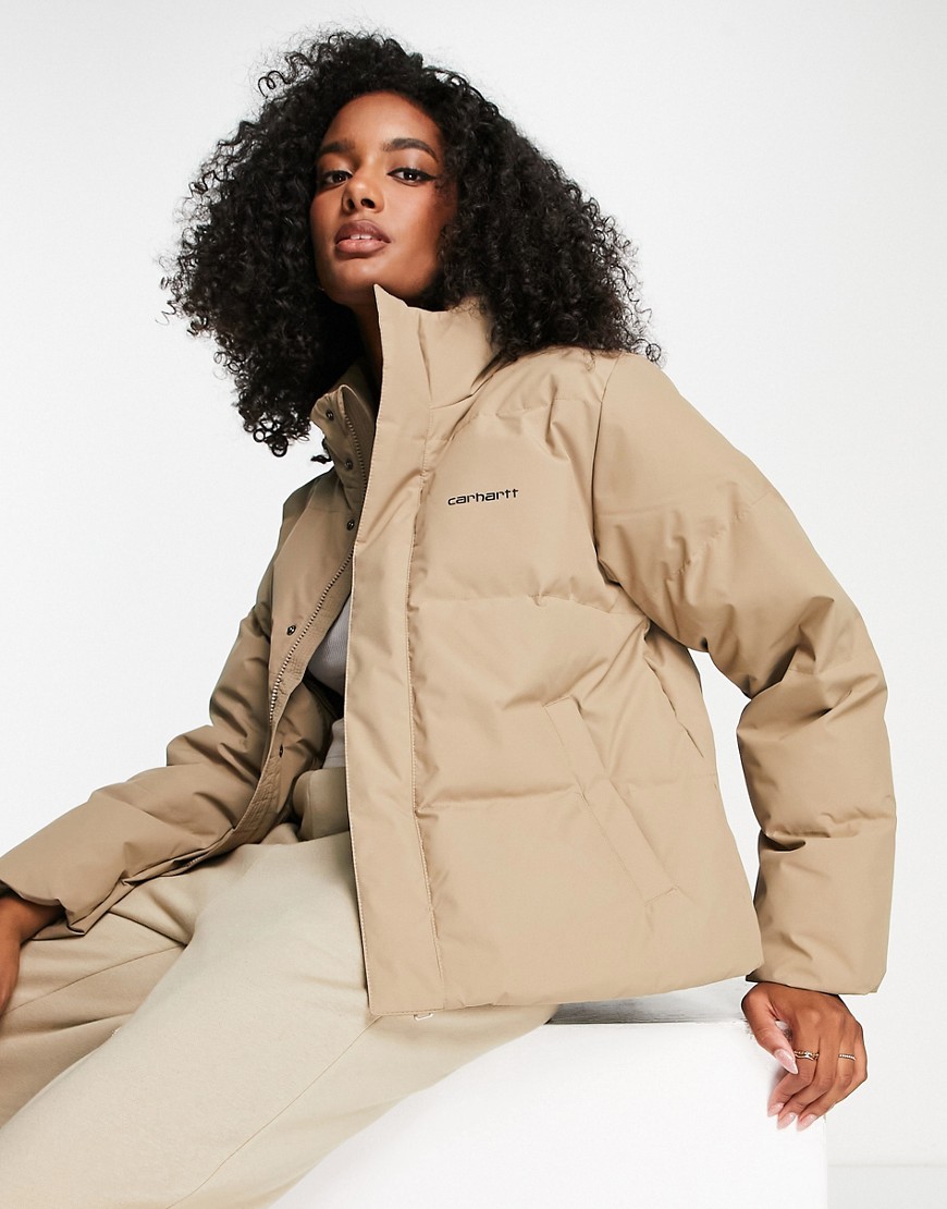 Carhartt WIP boxy fit puffer coat in soft touch sand-Black