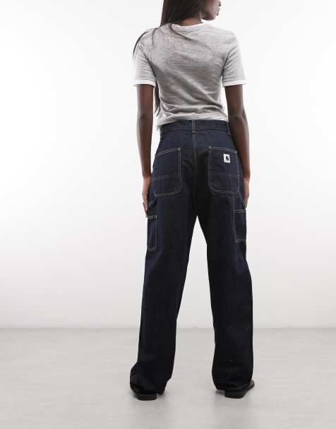 Carhartt WIP Brandon baggy loose fit jeans med enkelt knæ i mørkeblå vask - view 1
