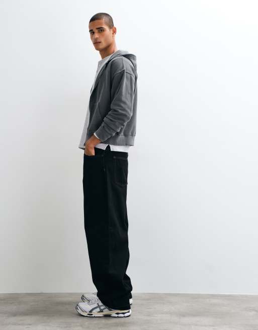 Carhartt WIP Brandon baggy loose straight fit denim jeans in black with constrast stitching, 3 of 5