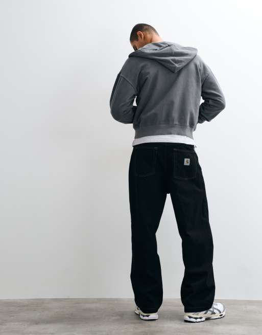 Carhartt WIP Brandon baggy loose straight fit denim jeans in black with constrast stitching, 5 of 5