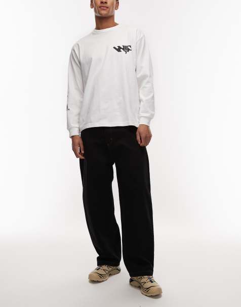 Carhartt WIP Brandon baggy loose straight fit denim jeans in zwart met contrasterende stiksels - view 1