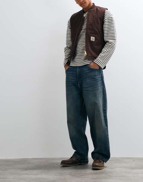 Carhartt WIP Brandon baggy loose straight fit jeans in dirty blue stonewash - view 1