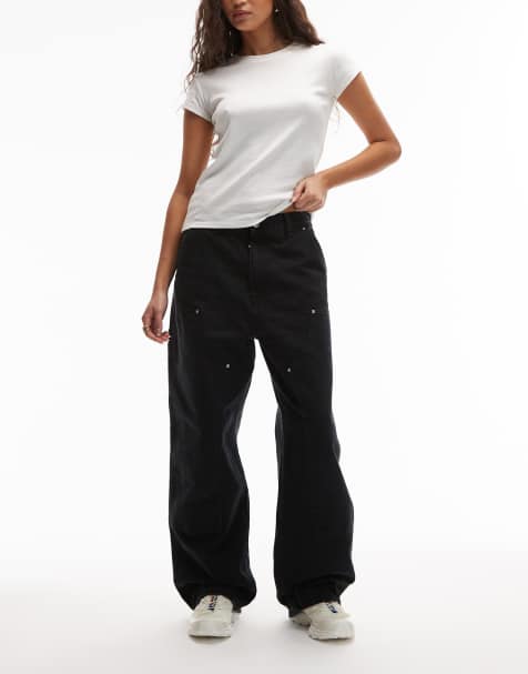 Carhartt WIP – Brandon – Czarne luźne jeansy z prostymi nogawkami i przetarciami - view 1