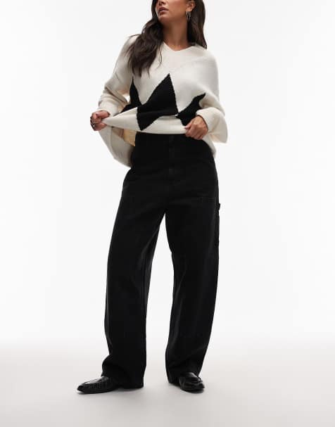 Carhartt WIP – Brandon – Czarne luźne jeansy ze wstawkami na kolanach i efektem sprania - view 1