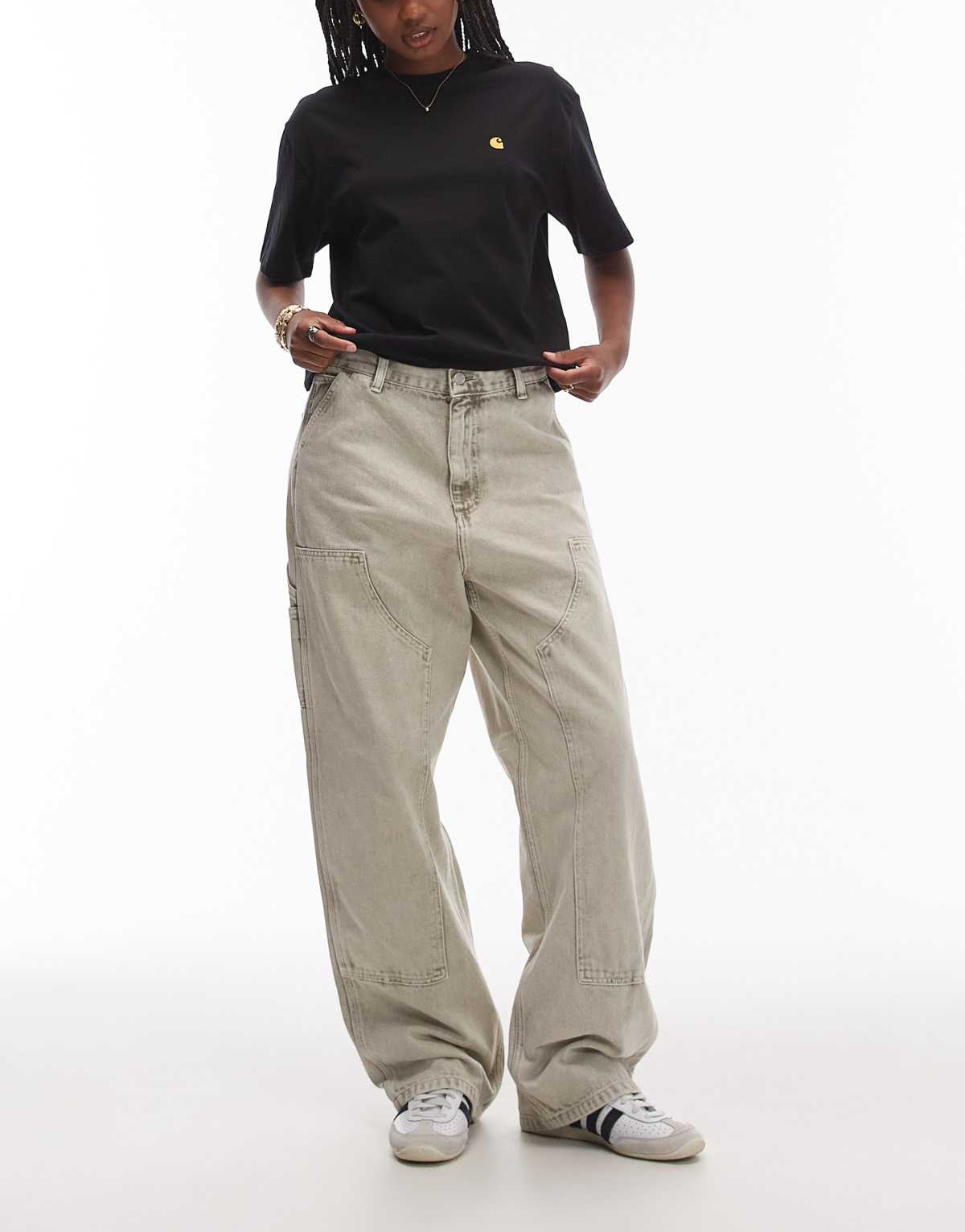 Carhartt WIP brandon double knee loose fit jean n grey chalk wash