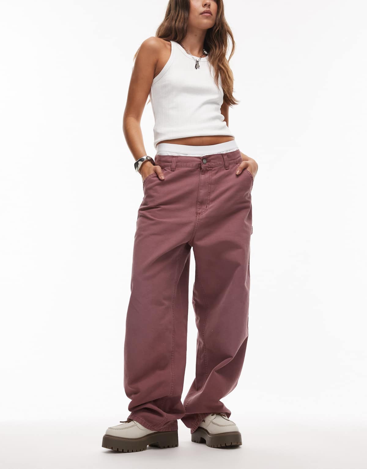 Carhartt WIP brandon loose fit single knee jeans in dusty pink