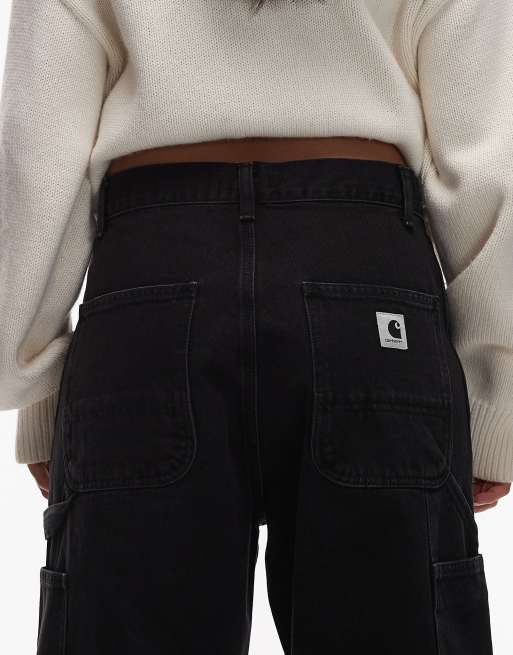 Carhartt WIP - Brandon - Løstsiddende jeans med dobbelte knæ i sort stenvask, 4 af 5