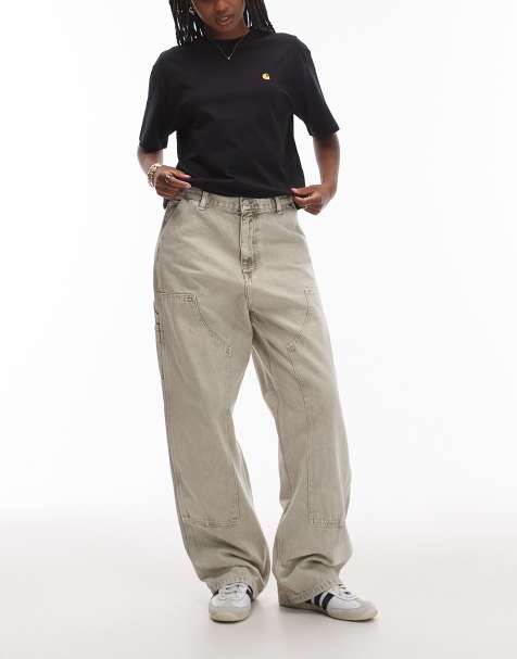 Carhartt WIP brandon double knee loose fit jeans in grey chalk wash